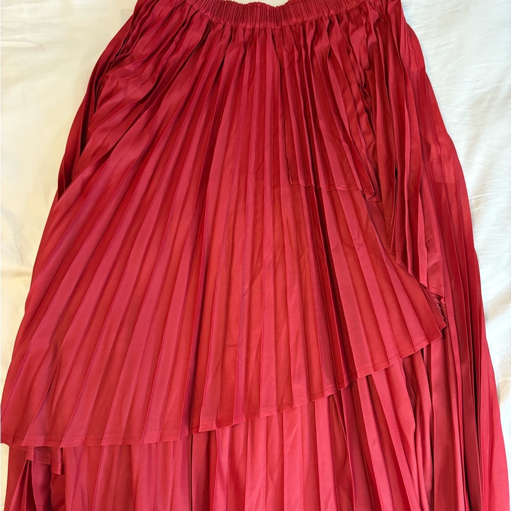 Miss Rossi Red Asymmetrical A-Line Midi Skirt